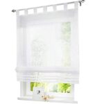 ESLIR Raffrollo mit Schlaufen Raffgardinen Gardinen Küche Transparent Schlaufenrollo Vorhänge Modern Voile Weiß BxH 140x155cm 1 Stück  