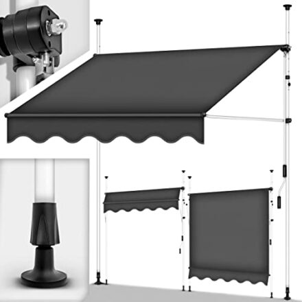 tillvex Klemmmarkise 300cm Grau mit Handkurbel Balkon | Balkonmarkise ohne Bohren | Markise UV-beständig & höhenverstellbar | Sonnenschutz wasserdicht  