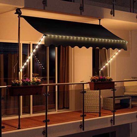 Swing & Harmonie Markise mit LED Beleuchtung - Gelenkarmmarkise - Sonnenschutz - Markisenabdeckung - Klemmmarkise für Balkon und Garten (300x150, anthrazit)  